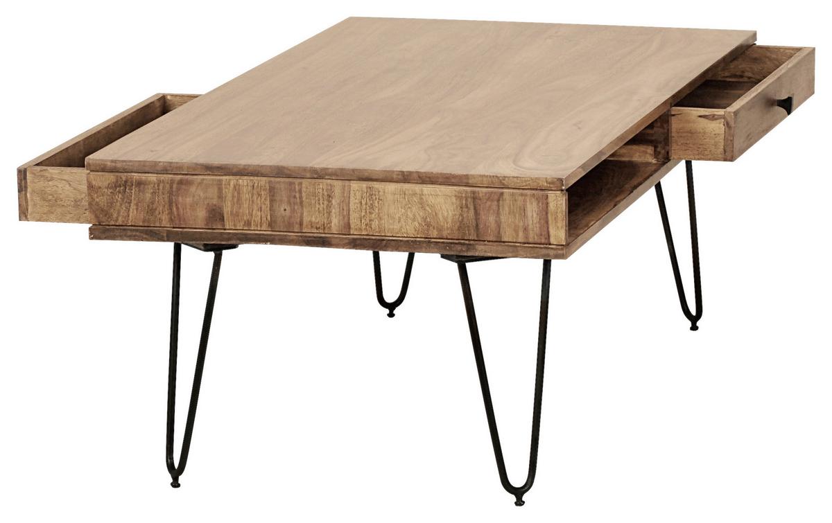 Couchtisch Holz Mit Stauraum Bagli, Akazie/schwarz - Schwarz/Akaziefarben, Design, Holz/Metall (110/60/40cm) - MID.YOU