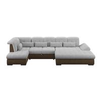 Wohnlandschaft Madera Mit Schlaffunktion Silberfarben - Hellbraun/Silberfarben, KONVENTIONELL, Kunststoff/Textil (212/358/190cm)