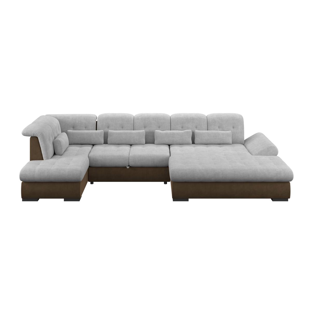 Wohnlandschaft Madera Mit Schlaffunktion Silberfarben - Hellbraun/Silberfarben, KONVENTIONELL, Kunststoff/Textil (212/358/190cm)