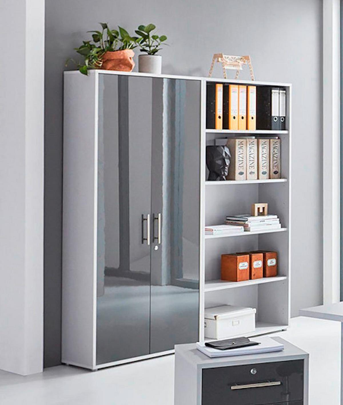 Büro Office Edition Set Grau/anthrazit Hochglanz - Anthrazit Hochglanz/Grau, MODERN, Holzwerkstoff - MID.YOU