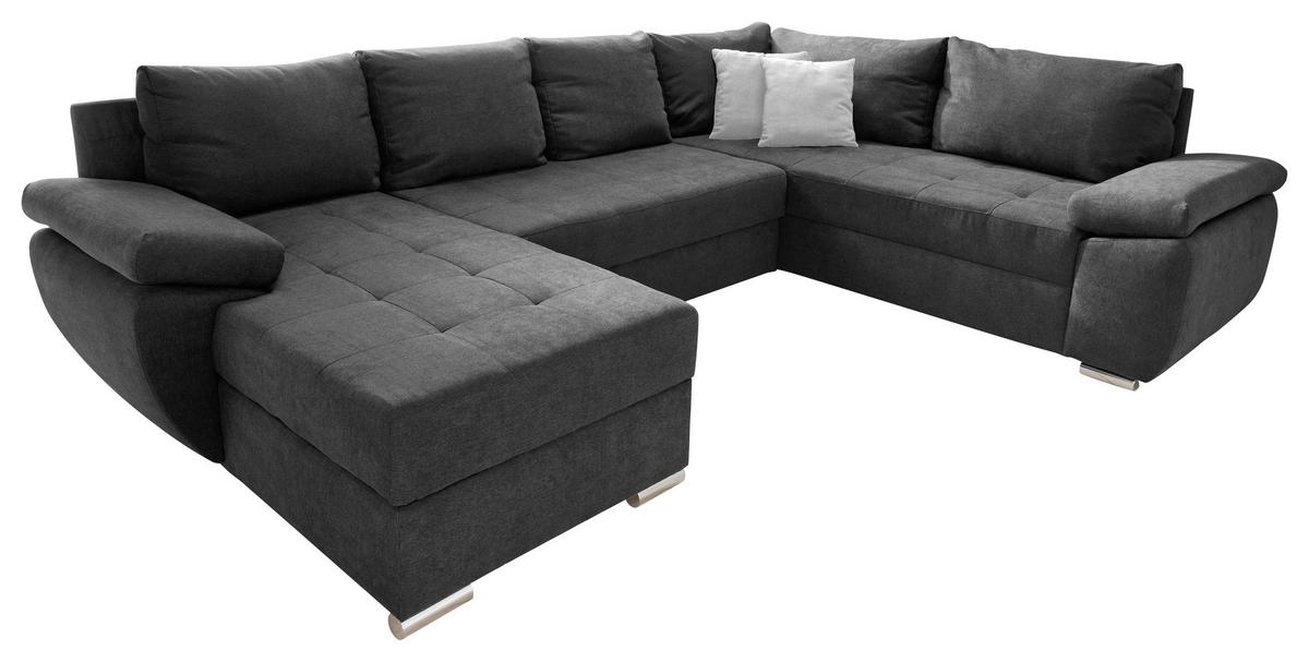 Wohnlandschaft Terana Mit Schlaffunktion, Anthrazit - Chromfarben/Anthrazit, KONVENTIONELL, Textil (157/305/219cm) - Livetastic