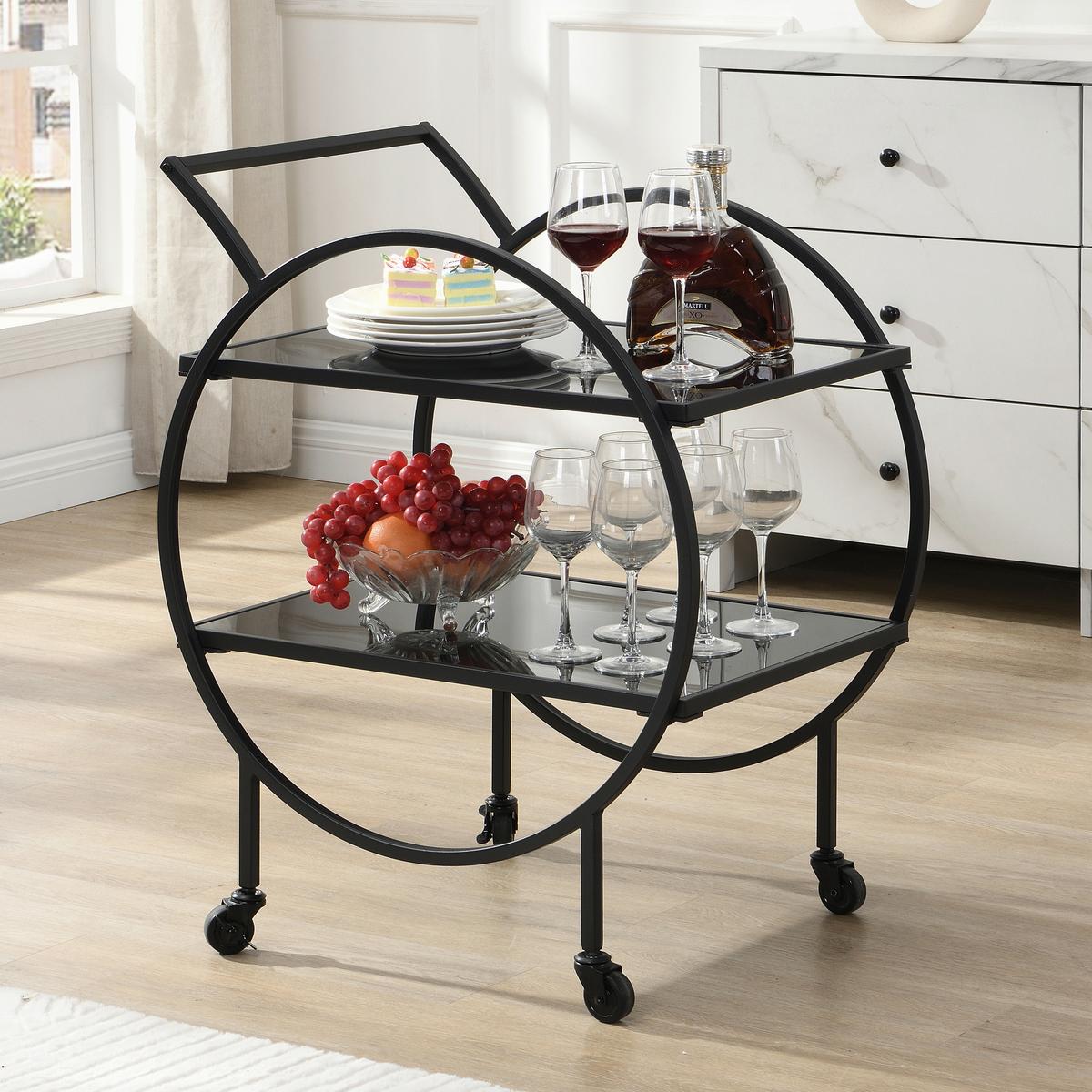 SERVIERWAGEN Schwarz B: 45 cm - Schwarz, Design, Glas/Kunststoff (45/46/83cm) - MID.YOU