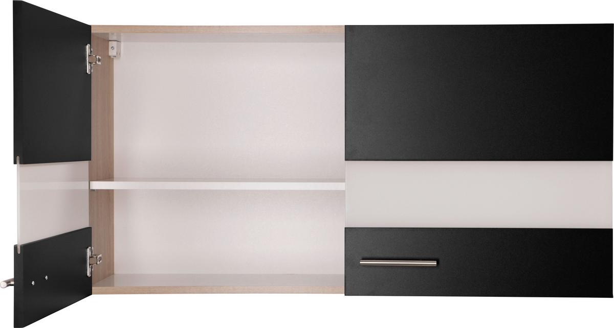 Küchenoberschrank Merle Schwarz, Eiche Dekor B:110cm - Eichefarben/Schwarz, Basics, Glas/Holzwerkstoff (110/56,1/34,6cm) - Respekta