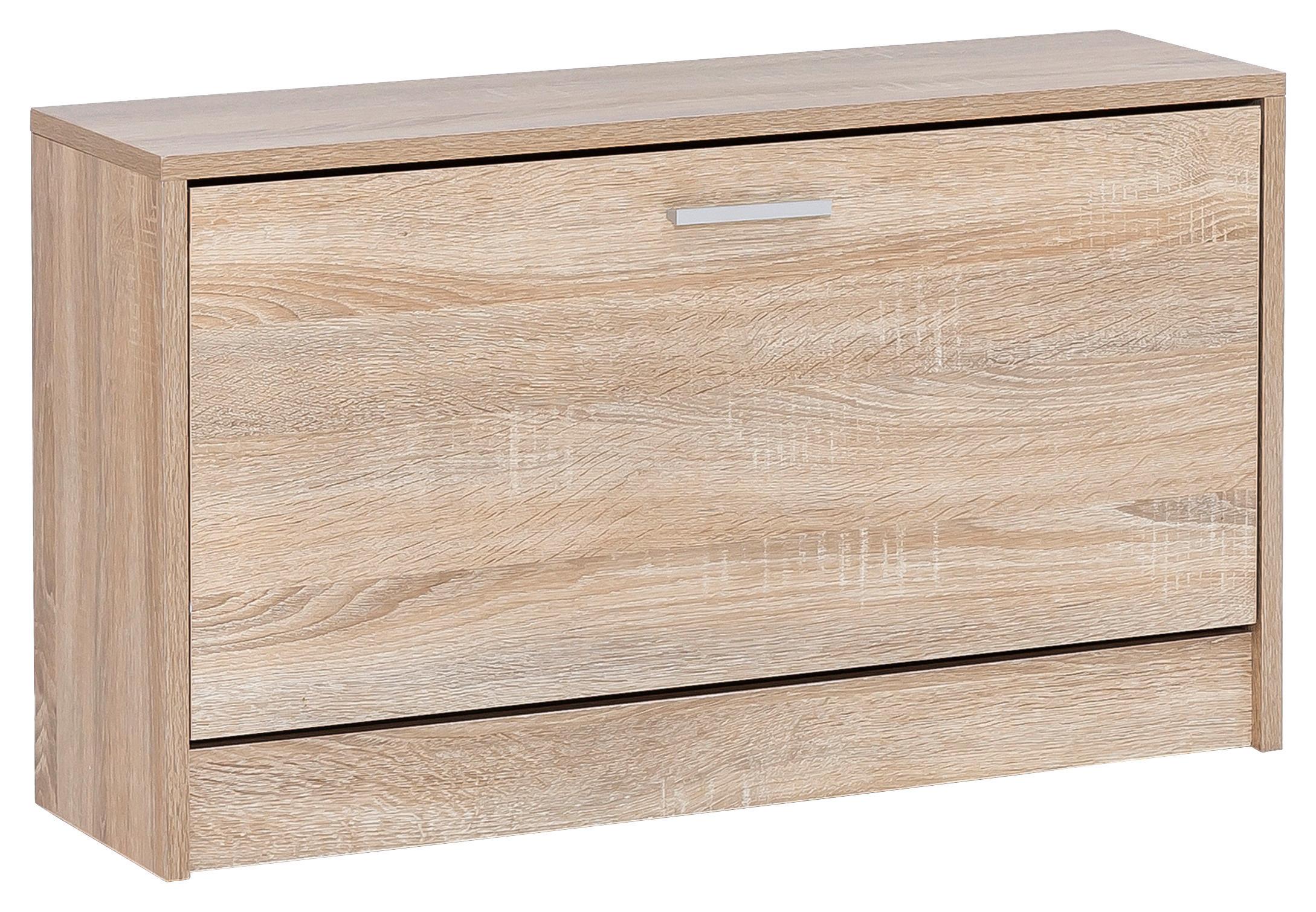 Vyklápěcí botník Zoey dub sonoma - bílá/barvy stříbra, Konvenční, kov/kompozitní dřevo (80/47/24cm) - MID.YOU