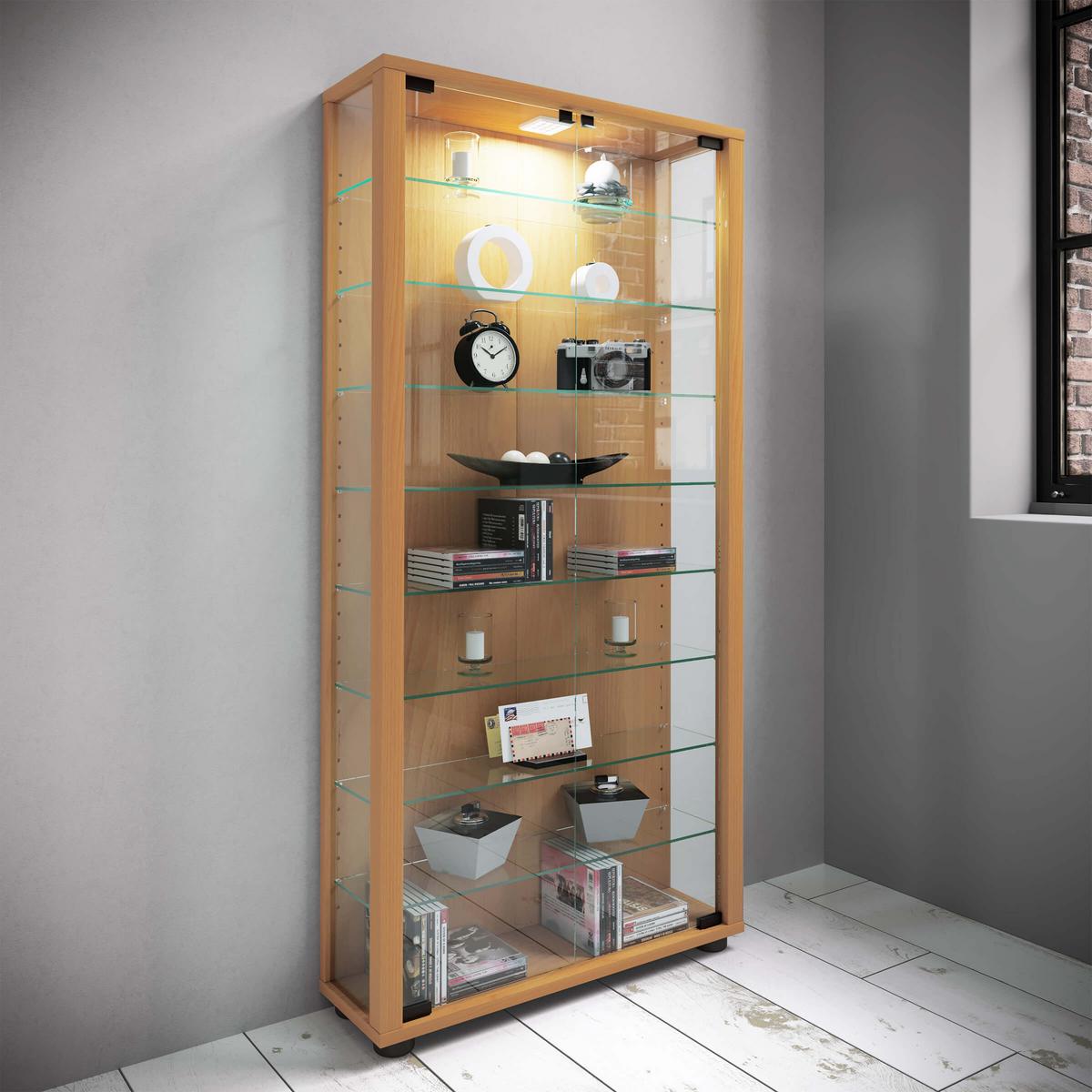 Vitrína, š: 59 cm - černá/barvy buku, Design, kompozitní dřevo/plast (59/114/18cm) - MID.YOU