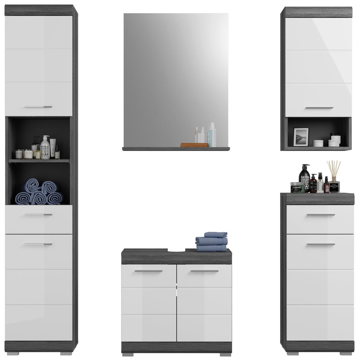 Badezimmer Scout - Weiß Hochglanz/Anthrazit, MODERN, Holzwerkstoff (134cm) - MID.YOU