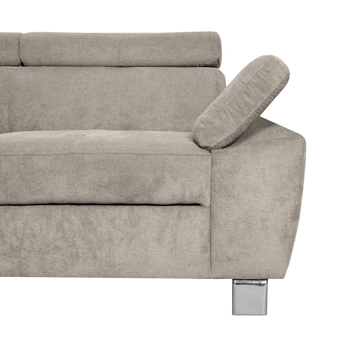 Ecksofa Lugano Mikrofaser Hellbraun 208x248 - Chromfarben/Hellbraun, Design, Textil (208/248cm) - Livetastic