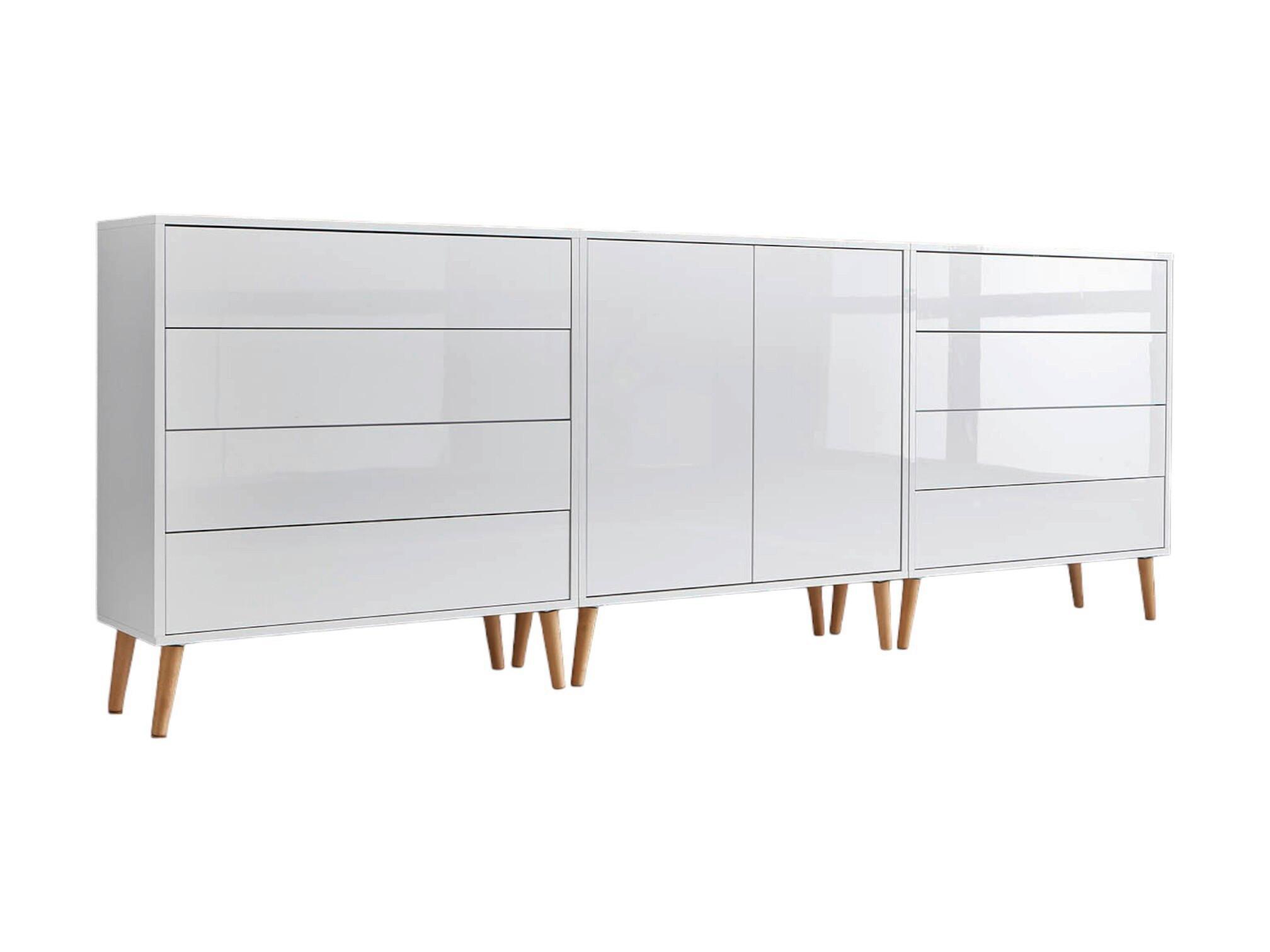 Sideboard Mailand 4 B: 237cmweiß/eiche - Weiß Hochglanz/Eiche Artisan, MODERN, Holzwerkstoff (237/86/33cm) - MID.YOU
