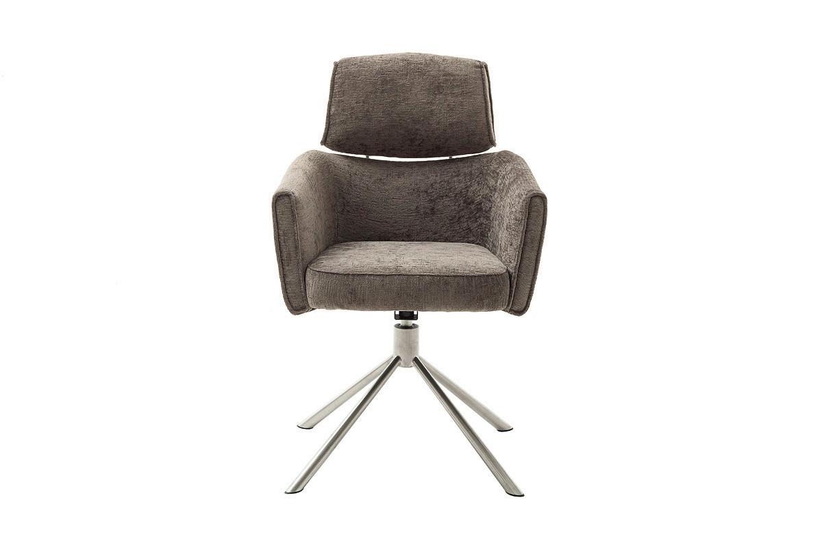 Armlehnstuhl Quebec Chenille Braun 360° drehbar - Edelstahlfarben/Schwarz, KONVENTIONELL, Textil/Metall (60/92/64cm)