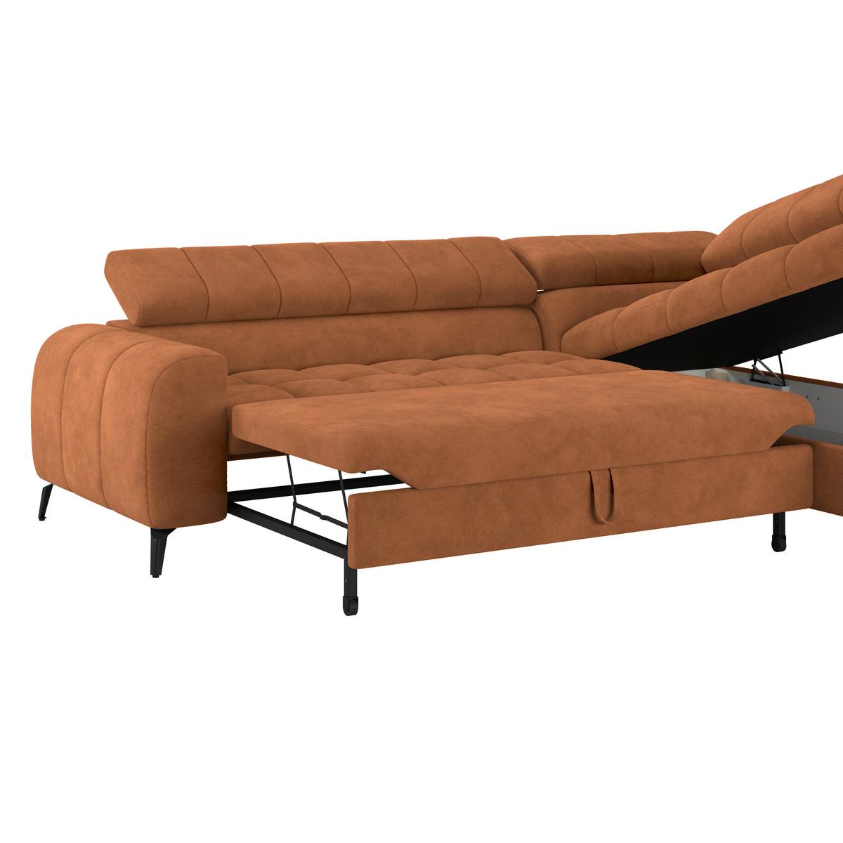 Ecksofa Volf rechts new rostfarben, S: 261x203 cm - Rostfarben/Schwarz, Trend, Kunststoff/Textil (261/203cm)