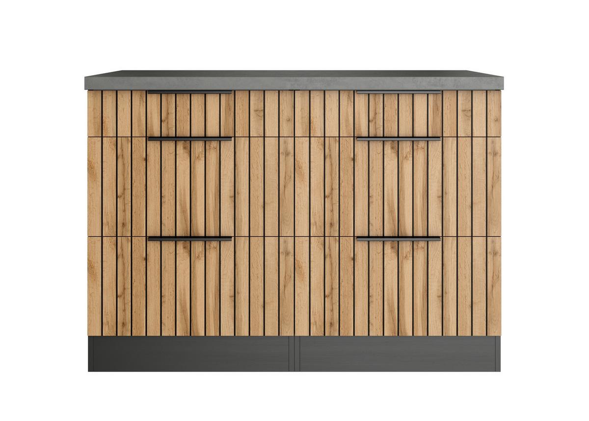 Schubkastenunterschrank Liverpool Graphit/wotanb:120cm - Schieferfarben/Eiche Wotan, Basics, Holzwerkstoff (120/85/60cm) - Held