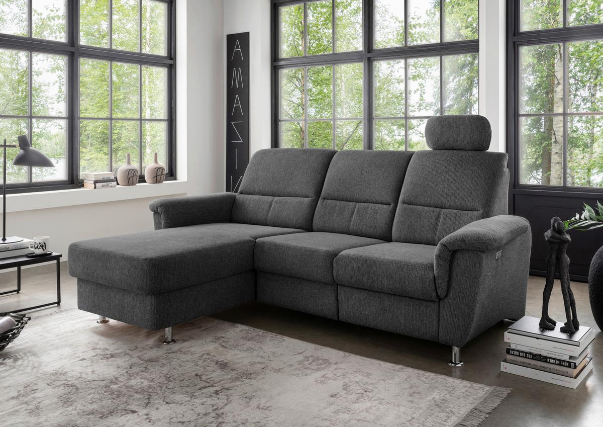 Ecksofa Mit Bettkasten Parole Anthrazit Chenille - Chromfarben/Anthrazit, MODERN, Textil (165/231cm) - Livetastic
