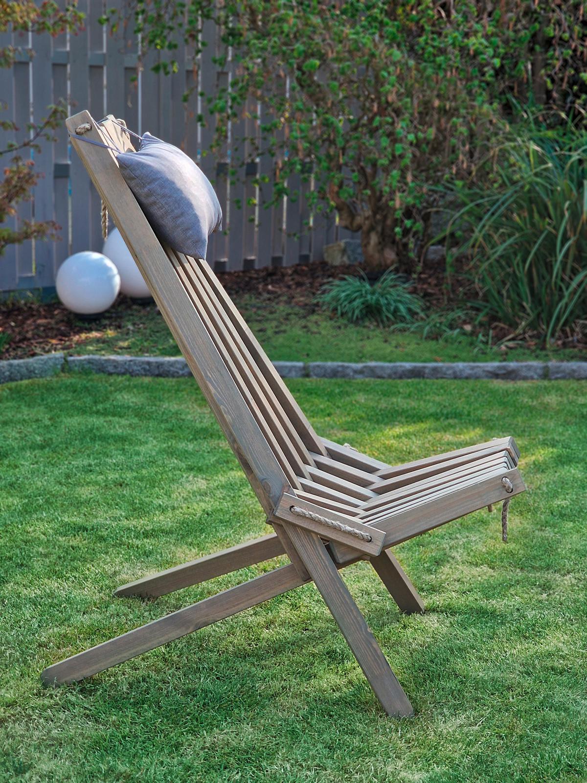 Garten-Relaxsessel Falun Holz Klappbar, mit Zierkissen - Grau, MODERN, Holz/Textil (69/104/93cm) - Gardenson