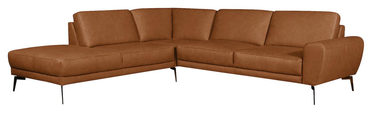 Ecksofa Spring, Cognac S: 250x273 cm - Cognac/Schwarz, Design, Leder (250/273cm) - Livetastic