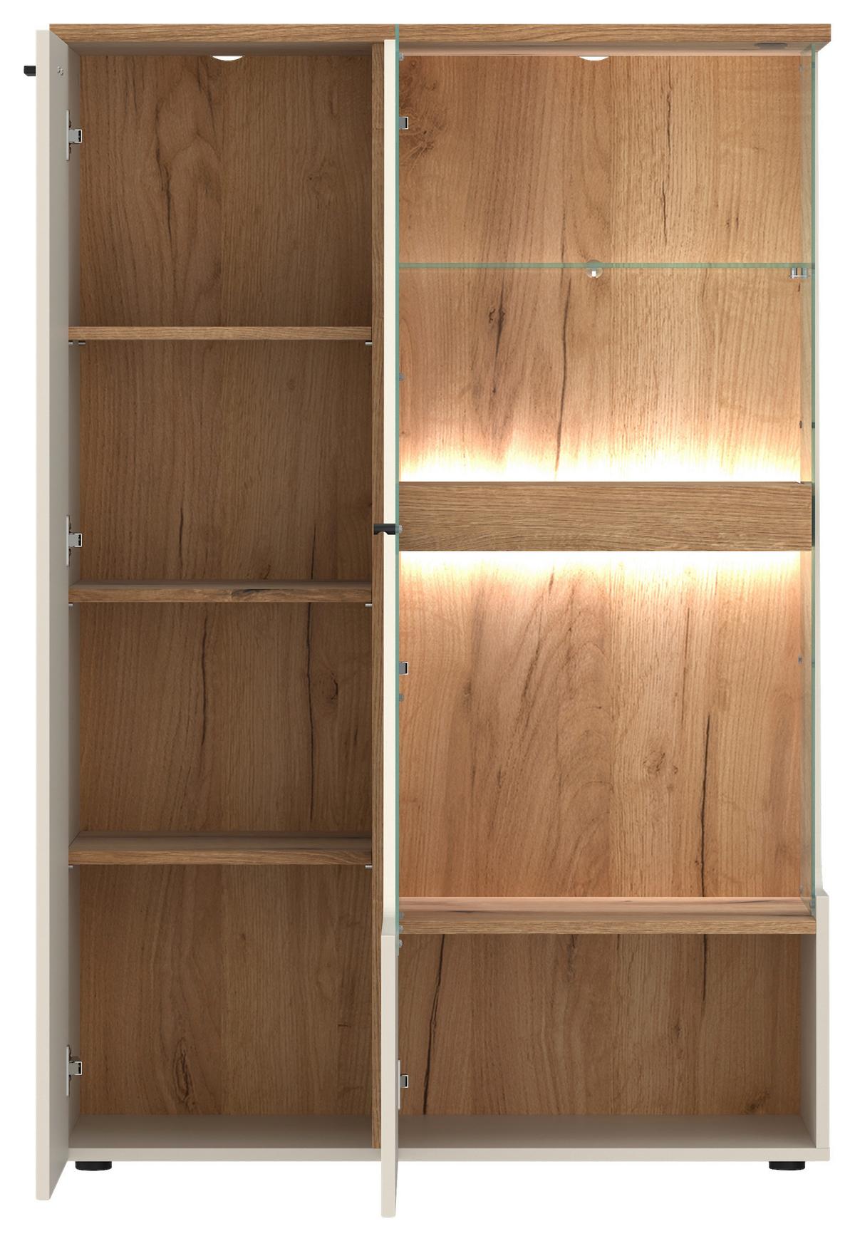Vitrine 2-Türig, Cut Out B: 95 cm, Kaschmir/Eichefarben - Kaschmir/Eichefarben, MODERN, Glas/Holzwerkstoff (95/140/40cm) - Premium Living