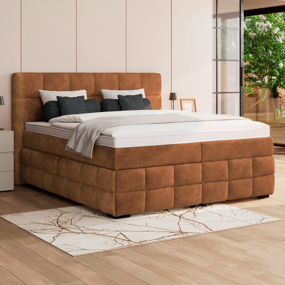 Čalúnená posteľ VEGA 180x200 cm, hrdzavá - čierna/hrdzavá, Trend, drevo/textil (180/200cm)