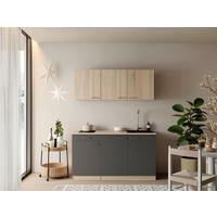 MINIKÜCHE Ingrid, Grau B: 150 cm - Eichefarben/Grau, Design, Holzwerkstoff (150cm) - Respekta