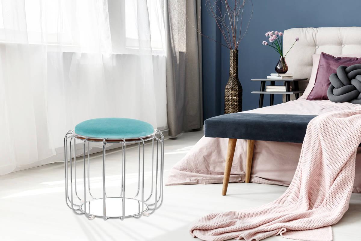Beistelltisch/Pouf 2 in 1 Comfortable Silber/Mint - Silberfarben/Mintgrün, Basics, Glas/Holzwerkstoff (50/50/45cm) - Kayoom