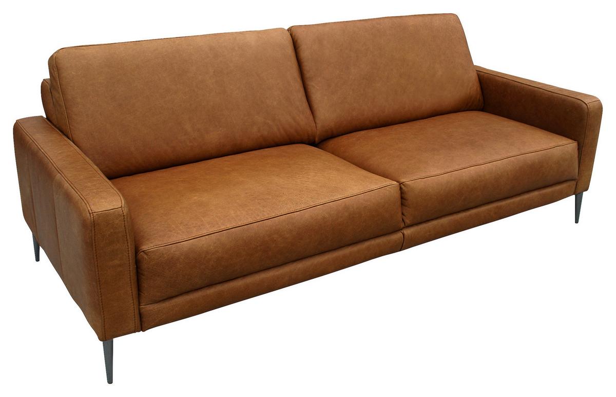 3-Sitzer-Sofa Spring, Cognac B: 187 cm - Cognac/Schwarzchrom, Design, Leder (187/85/92cm) - Livetastic