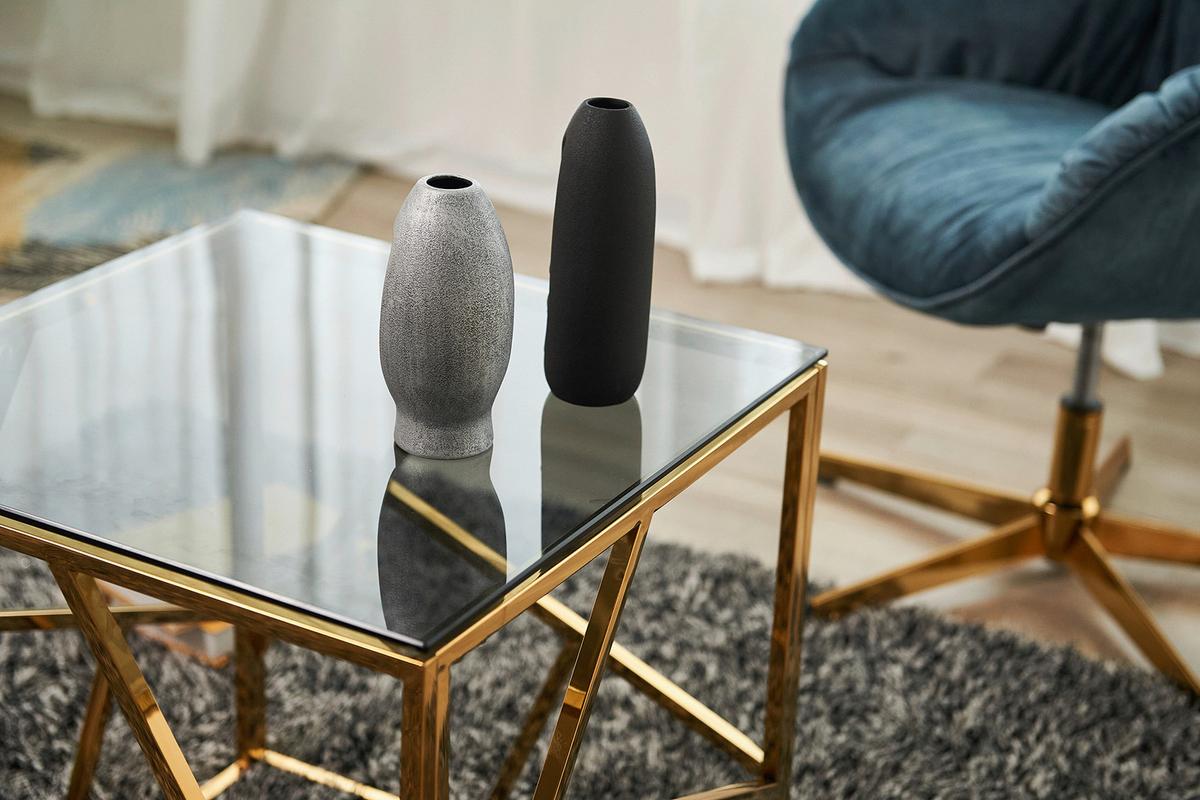 Beistelltisch Grau, Goldfarben L: 55 Cm - Goldfarben/Grau, Design, Glas/Metall (55/55/55cm) - Livetastic