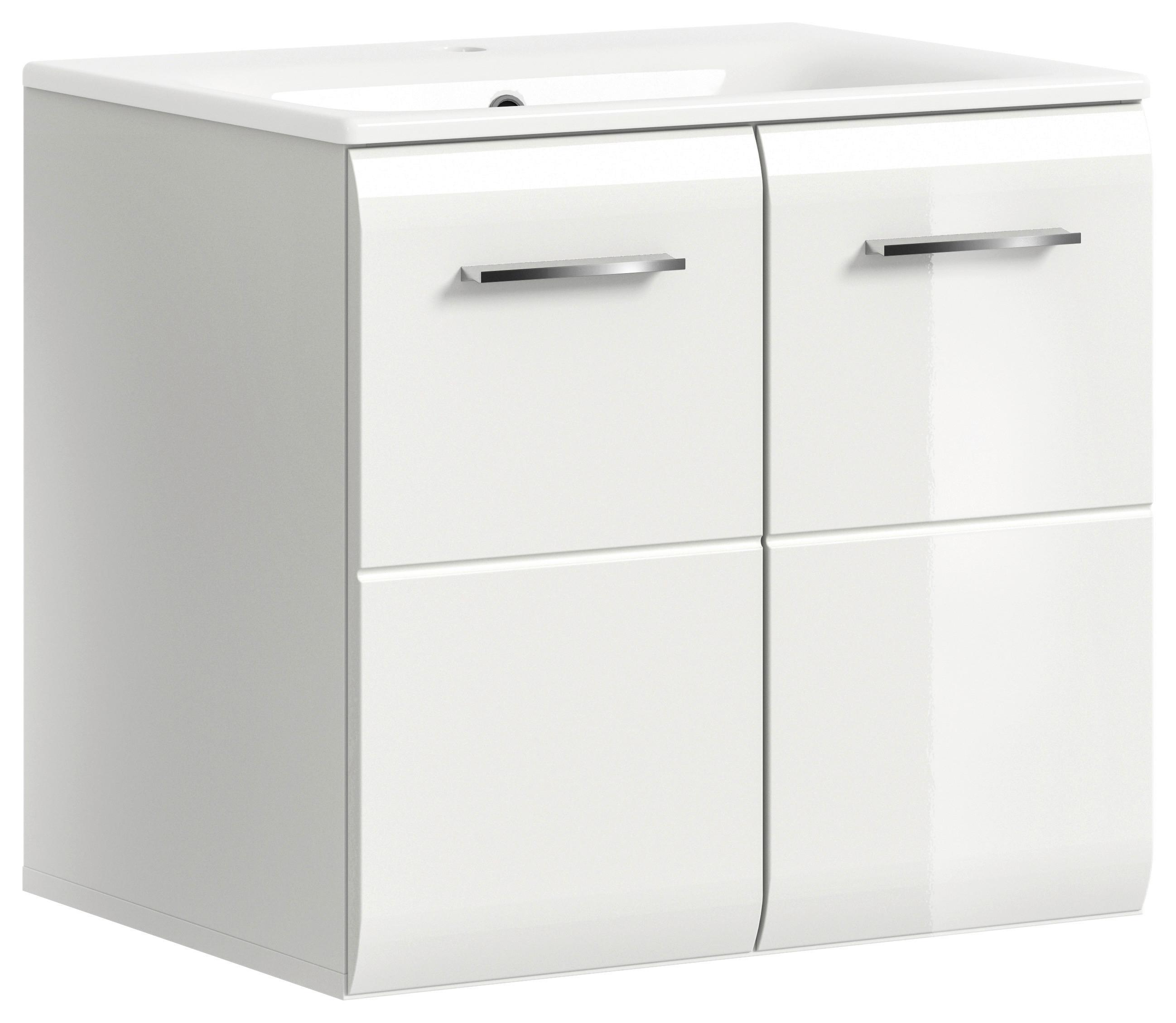 Skříňka s umyvadlem Ice, bílá - bílá/barvy stříbra, Moderní, kompozitní dřevo/plast (60/55/46cm) - MID.YOU