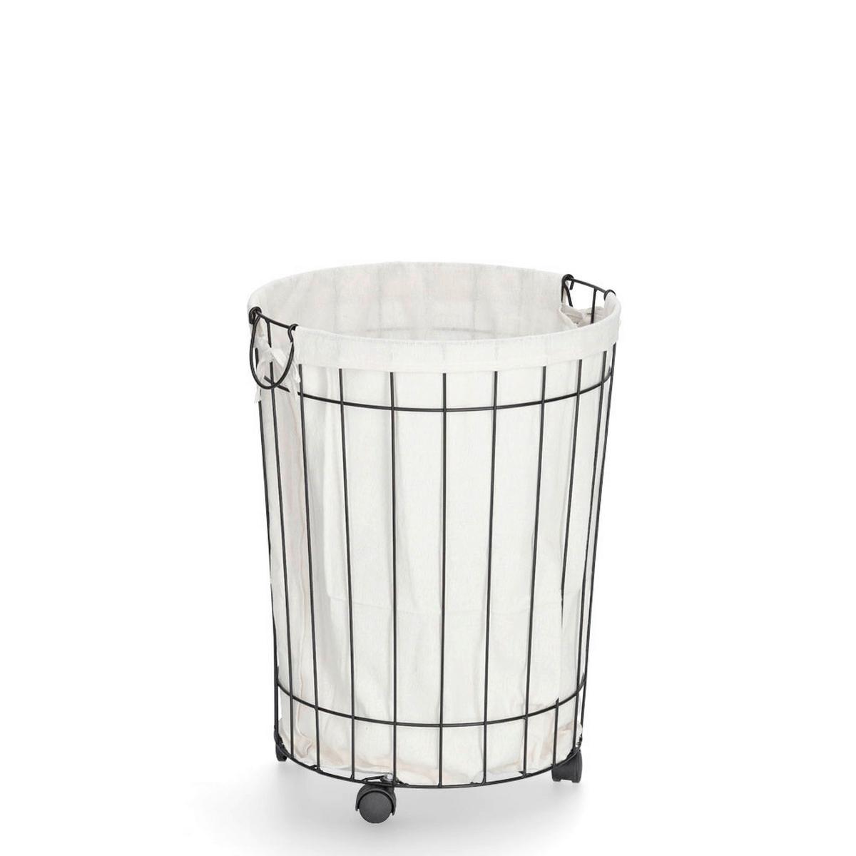 Wäschesammler Naturfarben/ Schwarz B: 44 Cm - Schwarz/Naturfarben, Basics, Textil/Metall (44/44/60cm) - Zeller Present