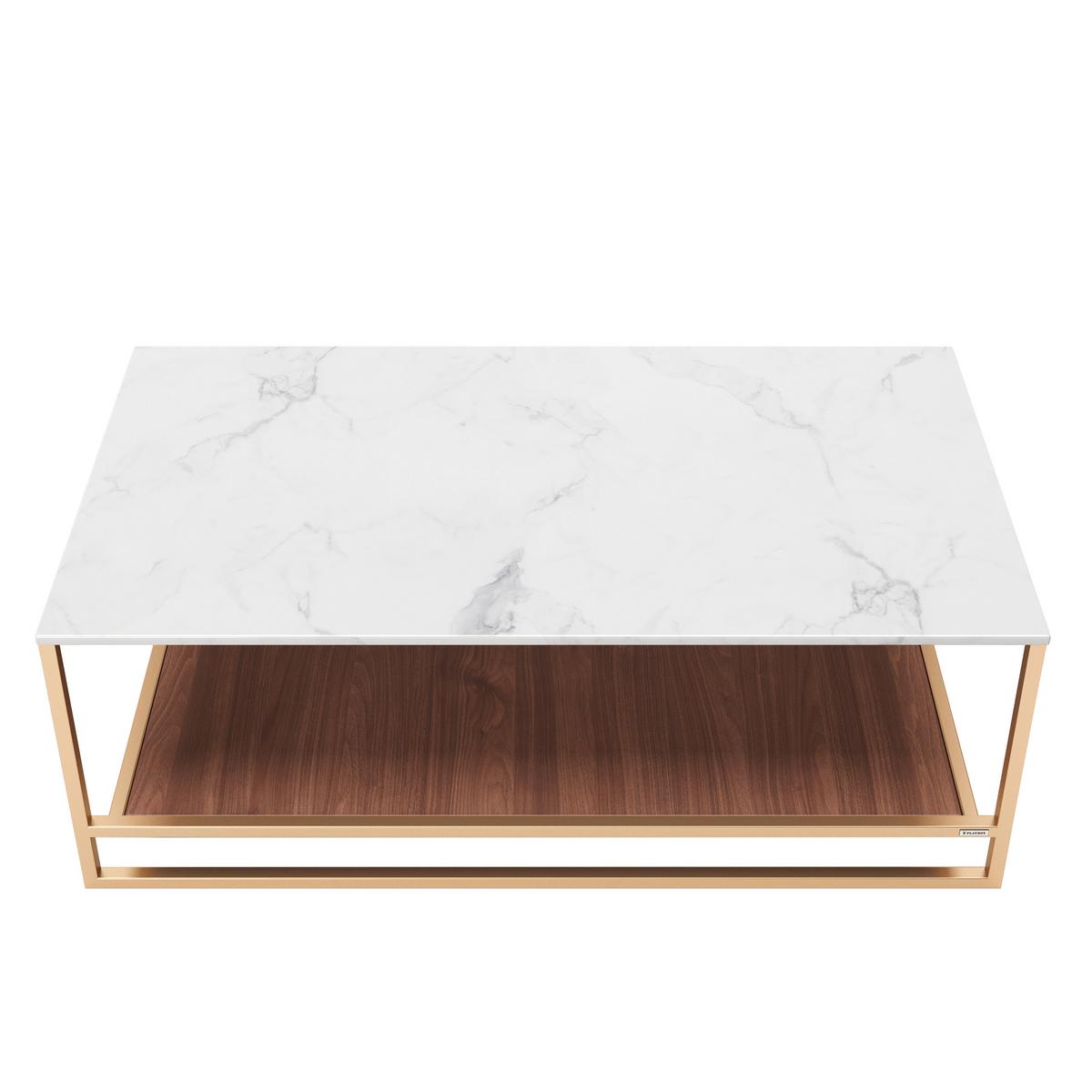 Couchtisch mit Ablagefläche Olivia, Weiß/Braun/Gold - Goldfarben/Nussbaumfarben, KONVENTIONELL, Holzwerkstoff/Metall (120/60/45cm) - Playboy
