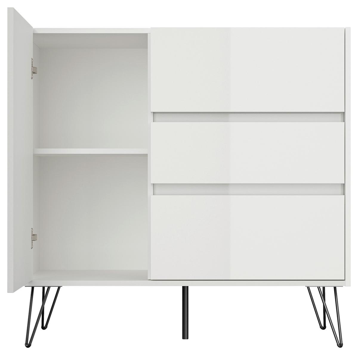 Sideboard Posseik Industrial Weiß B: 99 cm - Weiß Hochglanz/Schwarz, Design, Holzwerkstoff (99/93,6/42cm) - MID.YOU