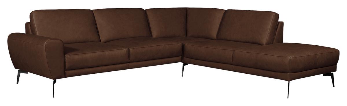 Ecksofa Spring Dunkelbraun S: 273x250 cm - Dunkelbraun/Schwarz, Design, Leder (273/250cm) - Livetastic