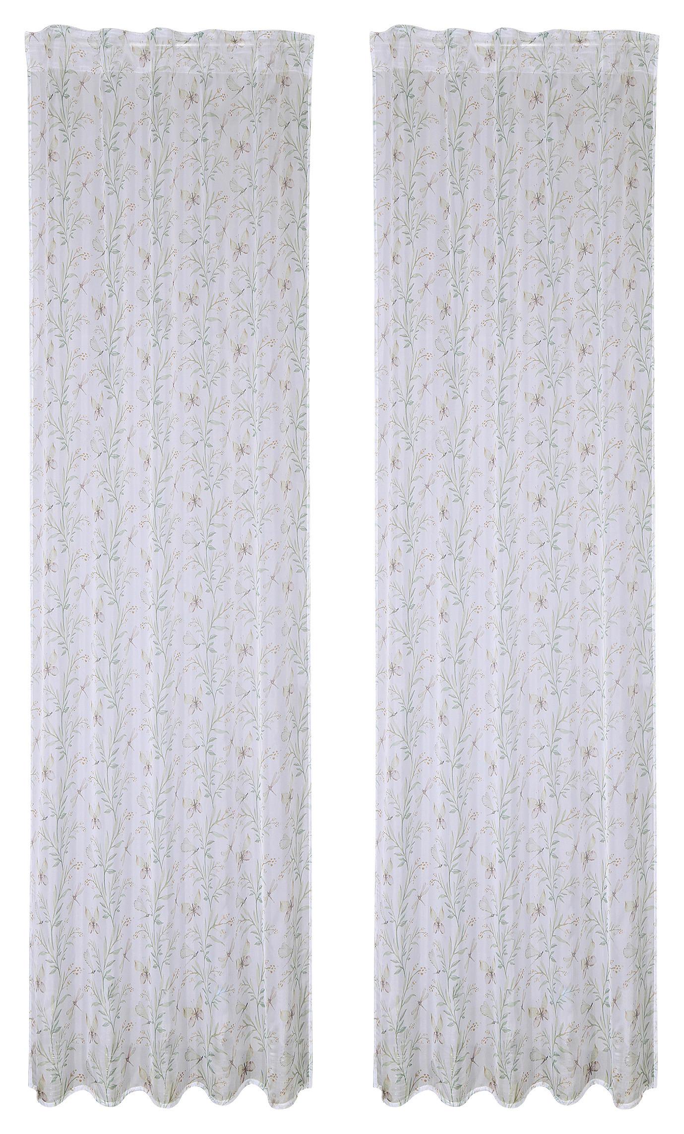 Fertigvorhang Butterfly - Weiß/Grün, ROMANTIK / LANDHAUS, Textil (140/245cm) - James Wood