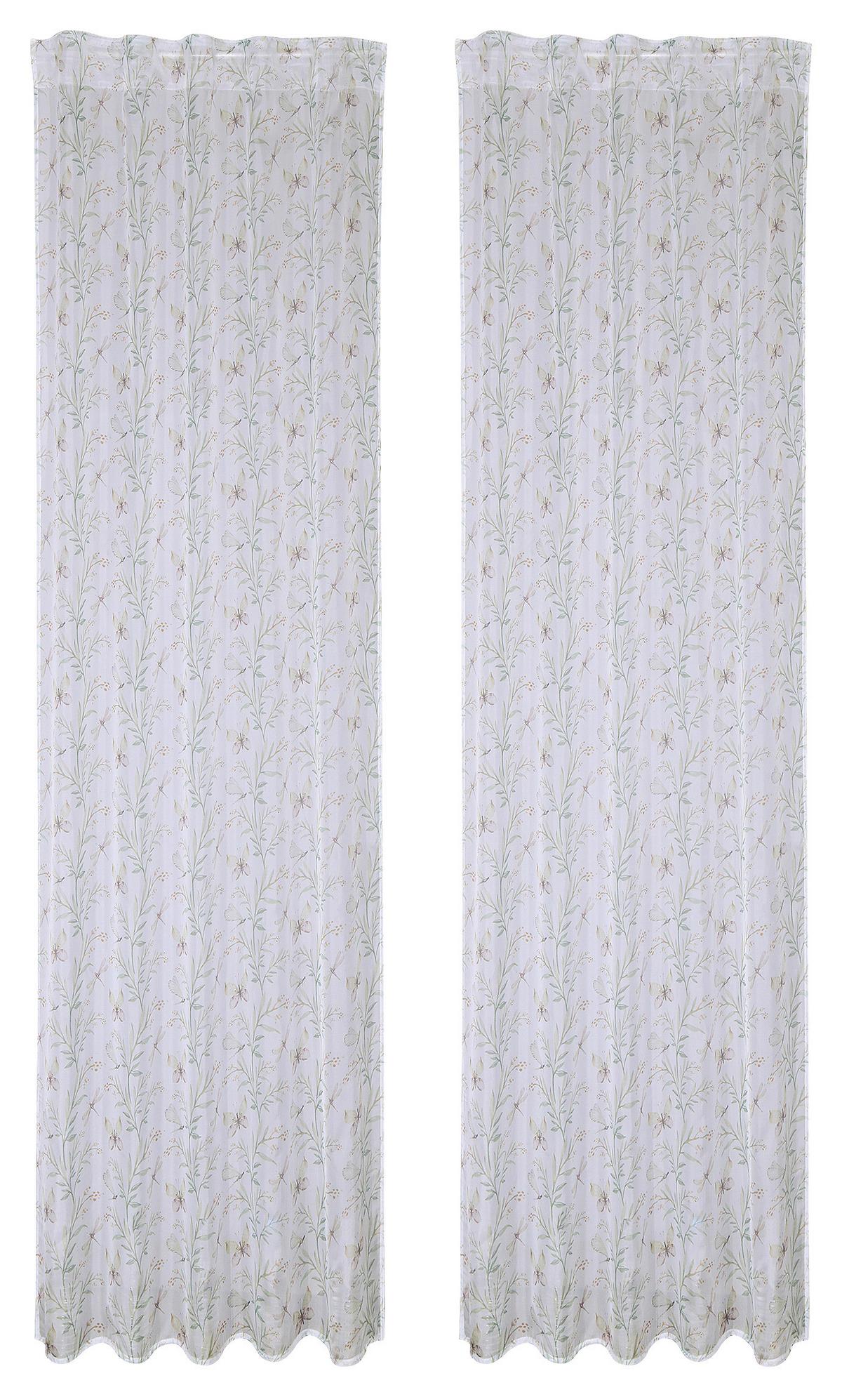 Fertigvorhang Butterfly - Weiß/Grün, ROMANTIK / LANDHAUS, Textil (140/245cm) - James Wood