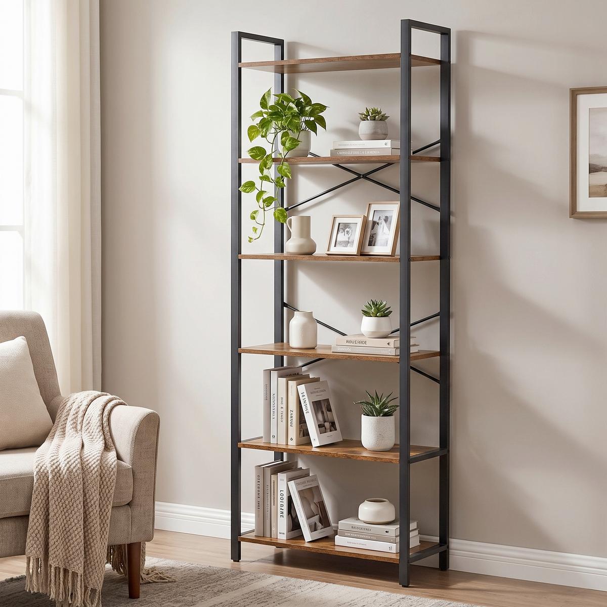 REGAL Regal B: 66 cm Braun/Schwarz - Schwarz/Braun, Trend, Holzwerkstoff/Metall (66/186/30cm) - Boxxx
