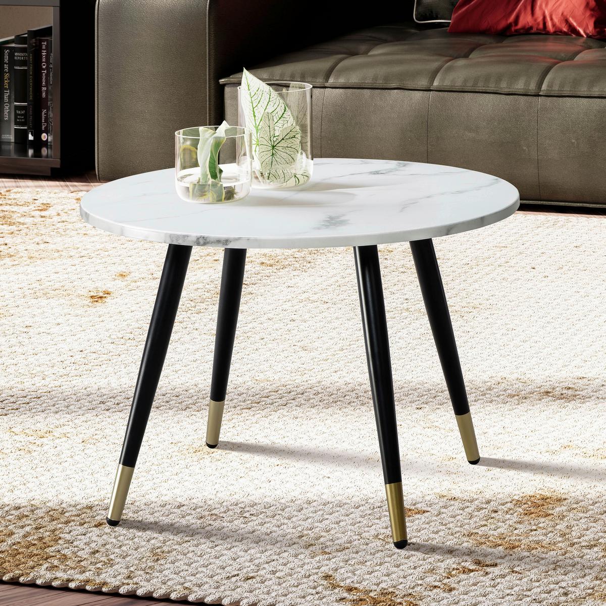 Couchtisch Weiß L: 60 cm - Goldfarben/Schwarz, Design, Holzwerkstoff/Metall (60/60/41cm) - MID.YOU