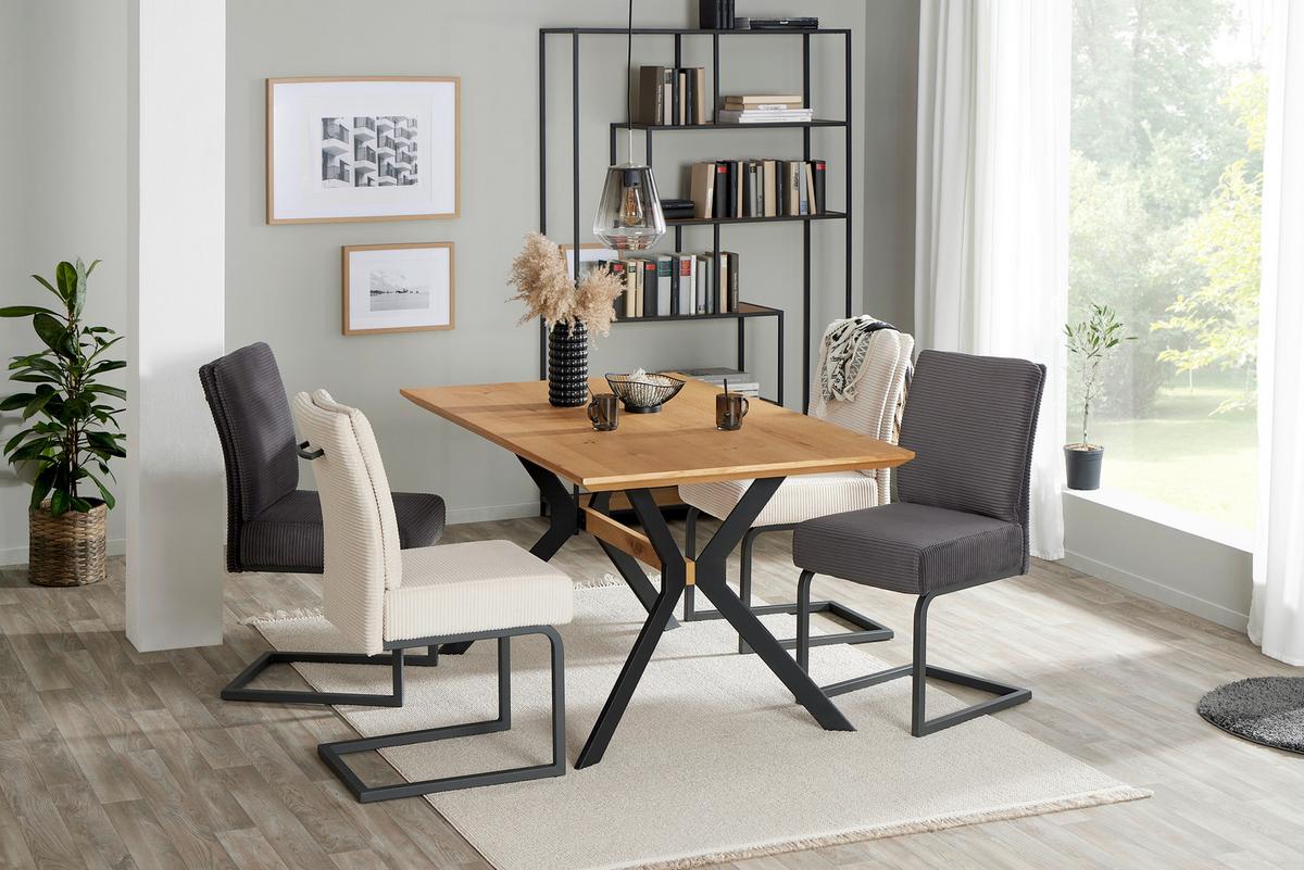 Esstisch mit Echtholz-Platte Rupert 150x90cm - Eichefarben/Schwarz, MODERN, Holzwerkstoff/Metall (150/76/90cm)