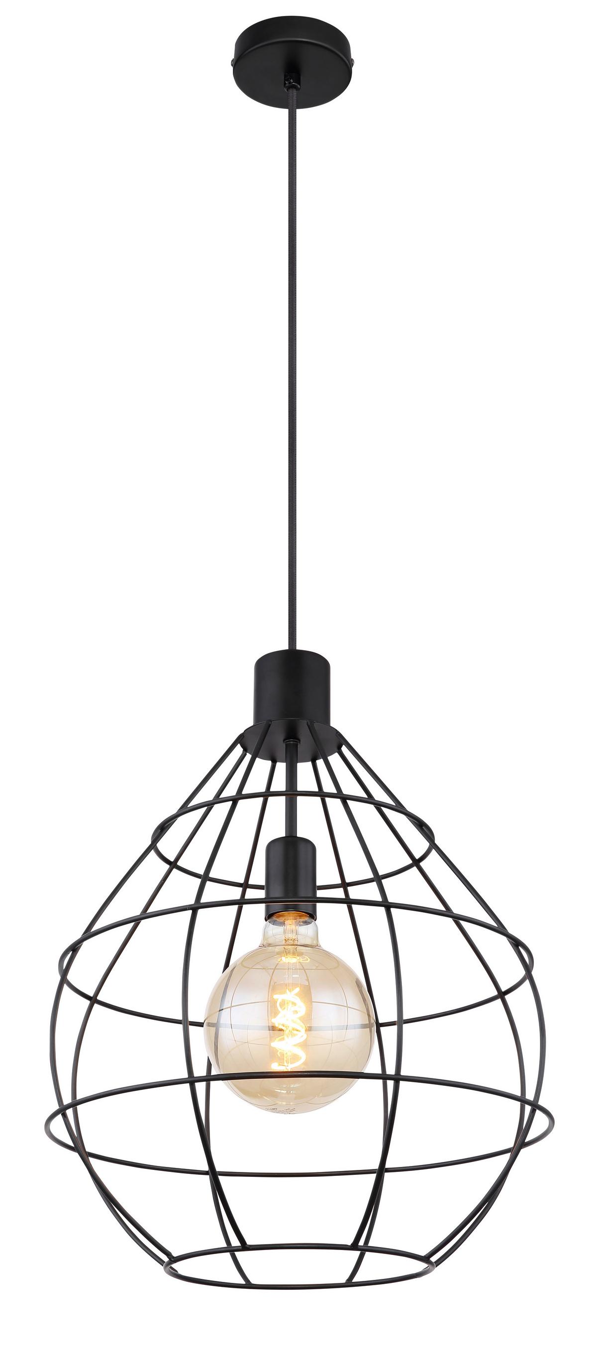 Hängeleuchte H: 120 Cm 1-Flammig - Schwarz, Trend, Metall (37/120cm) - Globo
