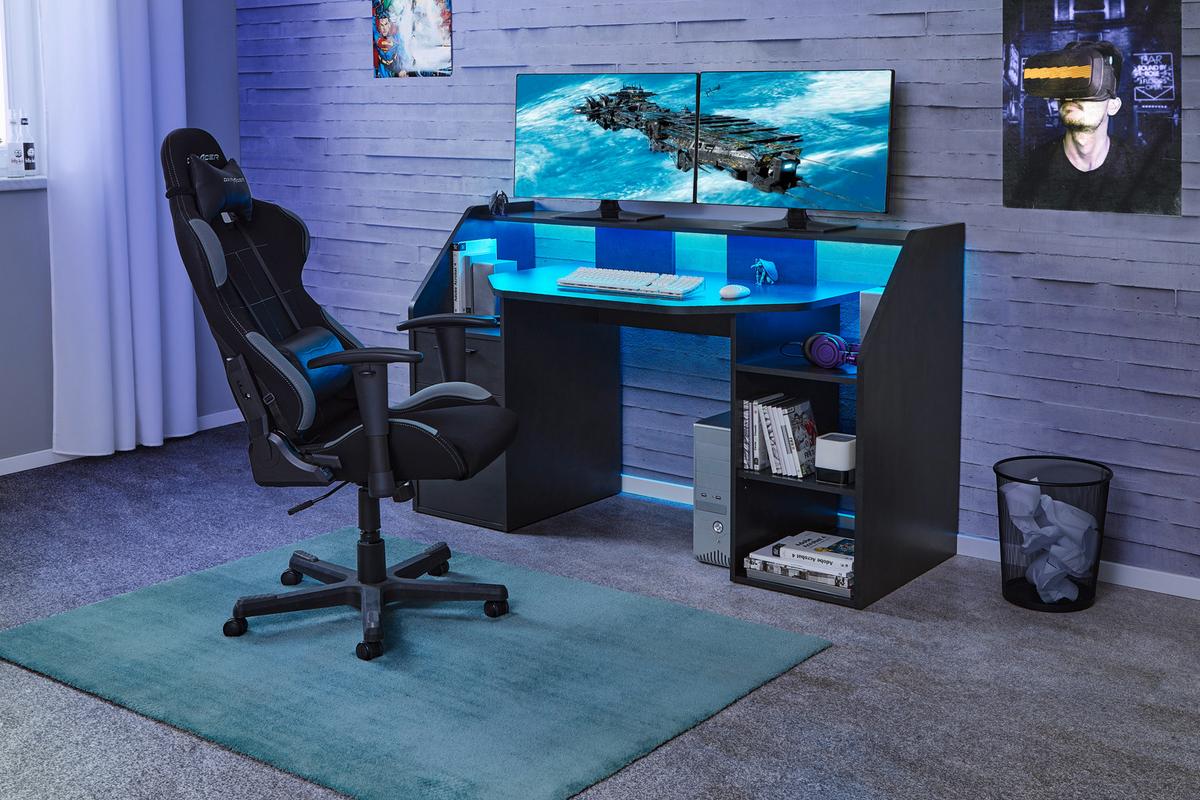 HERNÍ STŮL ENTER - černá/barvy grafitu, Moderní, kompozitní dřevo/plast (160/95,7/71,5cm)