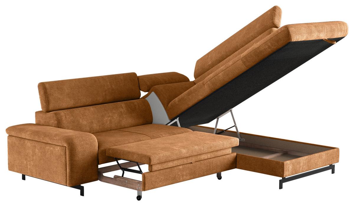 Ecksofa mit Bettkasten Emma Cognac 262x215 cm - Cognac/Schwarz, Textil (262/215cm) - MID.YOU