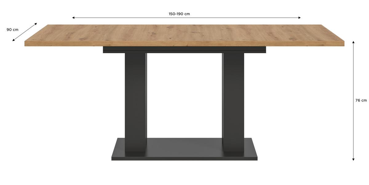 Ausziehtisch Marlon 150 Az Artisan/Grau, B:150-190 cm - Eiche Artisan/Grau, KONVENTIONELL, Holzwerkstoff (150-190/90/76cm) - MID.YOU