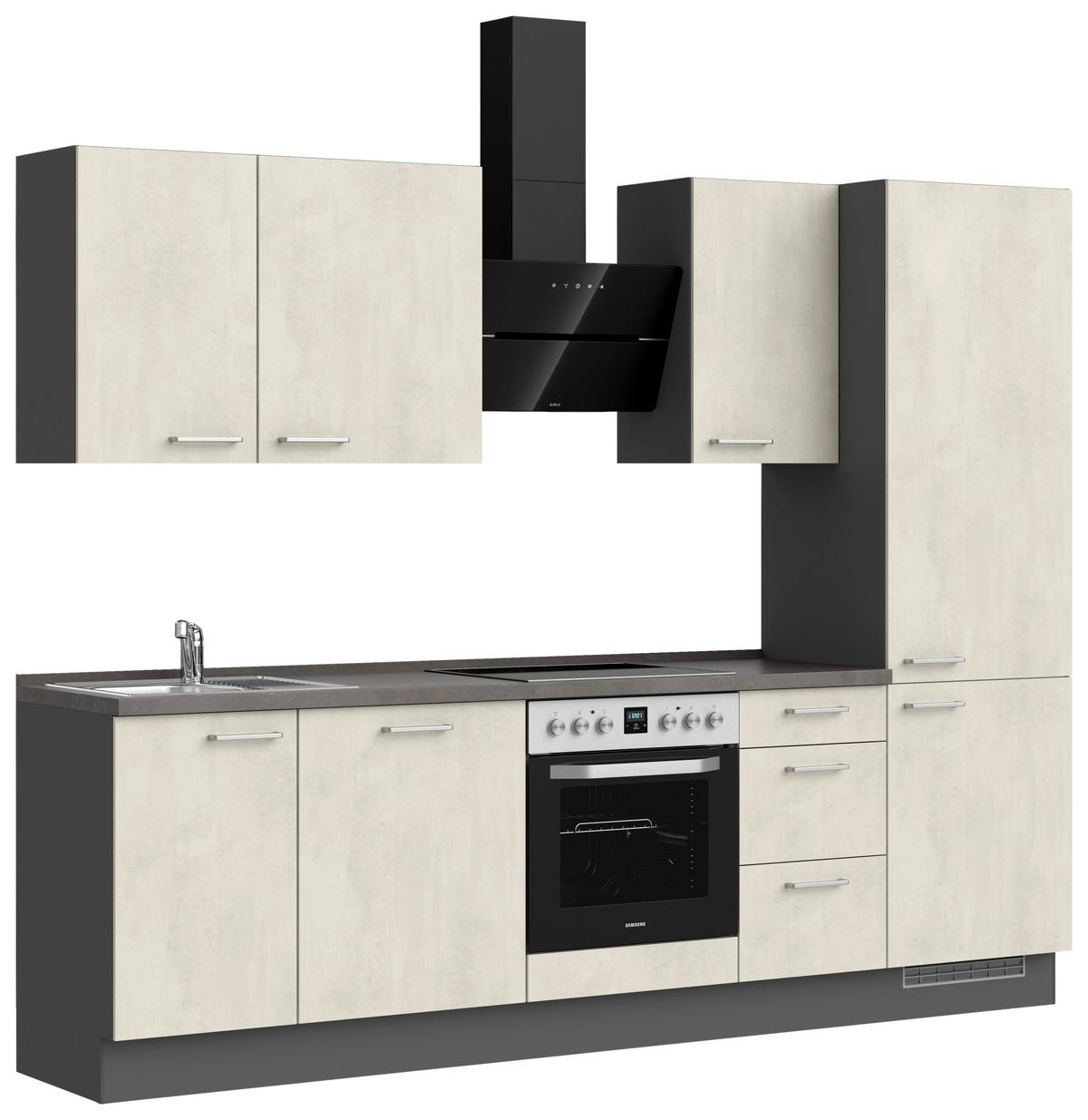 Kuchynská linka 270CM biely betón/ bridlicová šedá - biela/farba ušľachtilej ocele, Modern, kov/kompozitné drevo (270cm) - Nobilia