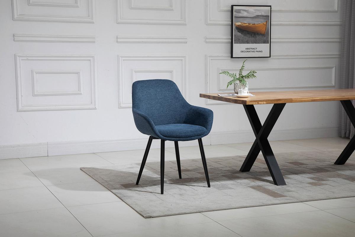 Armlehnstuhl-set Dunkelblau B: 64 Cm - Schwarz/Dunkelblau, MODERN, Textil/Metall (64/86/59cm) - Livetastic