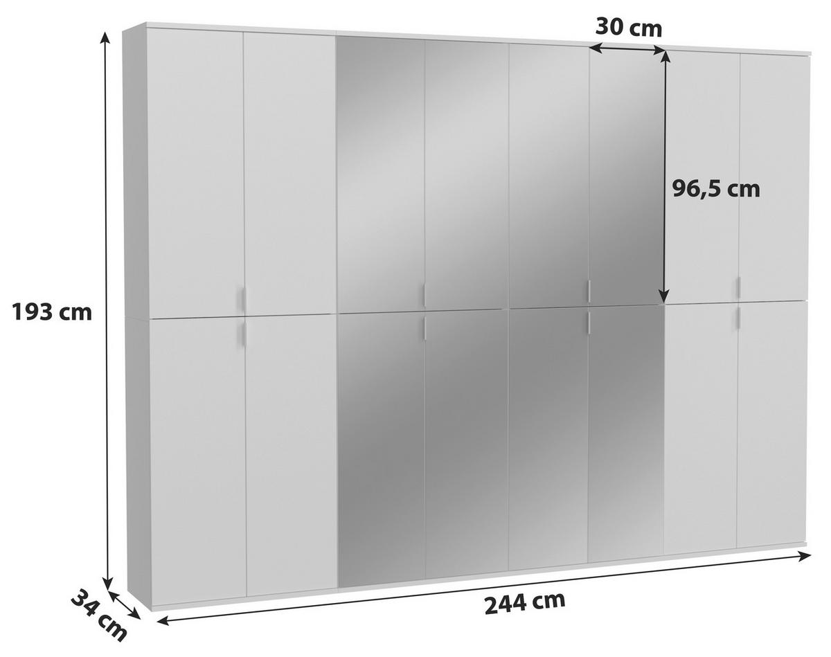 Drehtürenschrank Projekt X Weiß Hg B: 244 cm - Weiß Hochglanz/Weiß, MODERN, Glas/Holzwerkstoff (244/193/34cm) - MID.YOU