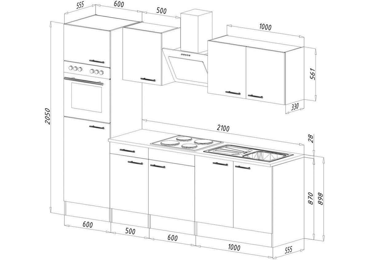 Küchenzeile mit Geräten B: 270 cm Weiß/Eiche Dekor - Eichefarben/Weiß, Design, Holzwerkstoff (270cm) - Respekta