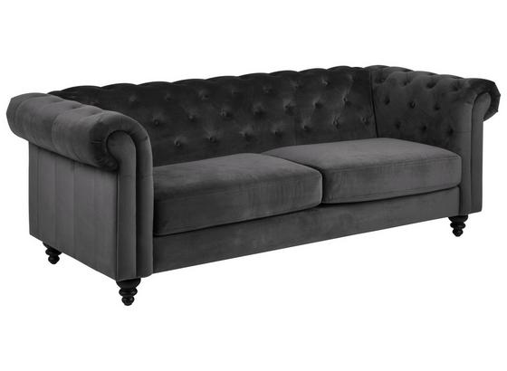 Chesterfield-Sofa Charlietown Samt - Schwarz/Grau, Basics, Textil (219/88/78cm) - Carryhome Chesterfield-Sofa Charlietown Samt - Schwarz/Grau, Basics, Textil (219/88/78cm) - Carryhome
