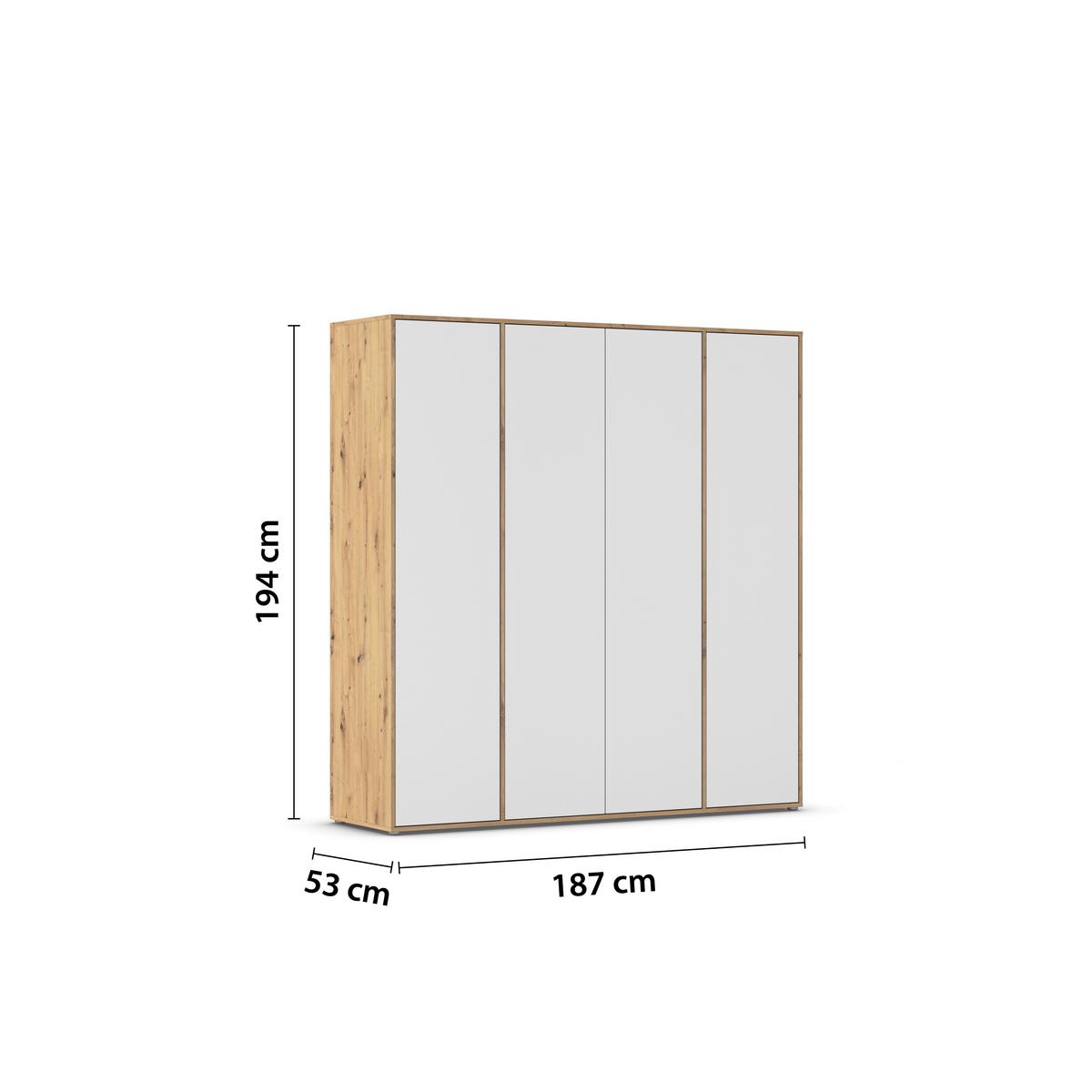 Drehtürenschrank Nabila Eiche Artisan Dek. Weiß - Weiß/Eiche Artisan, MODERN, Holzwerkstoff (187/194/53cm) - Rauch Möbel
