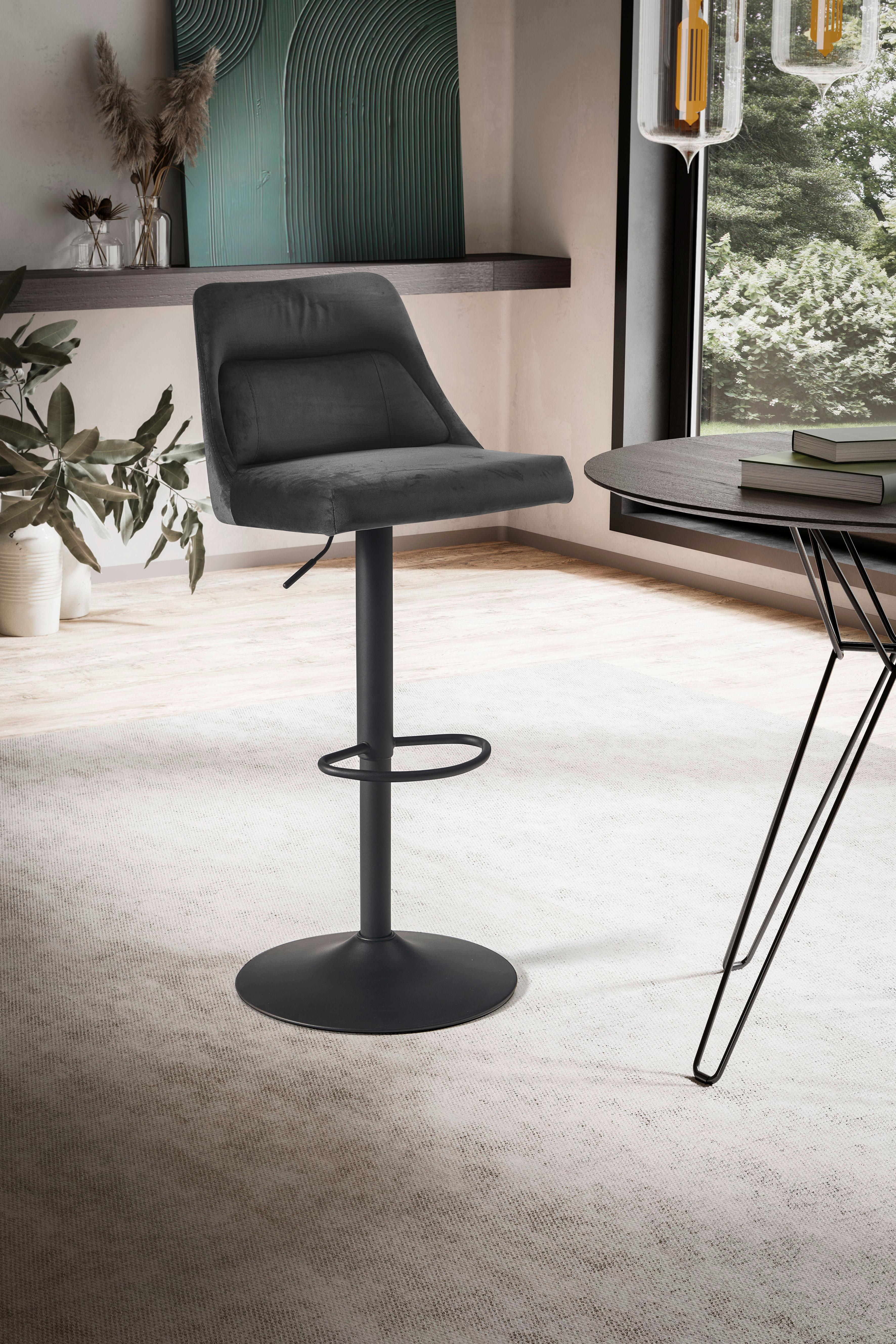 Barhocker Grau, B: 45 Cm - Schwarz/Grau, Design, Textil/Metall (45/106/51cm) - MID.YOU