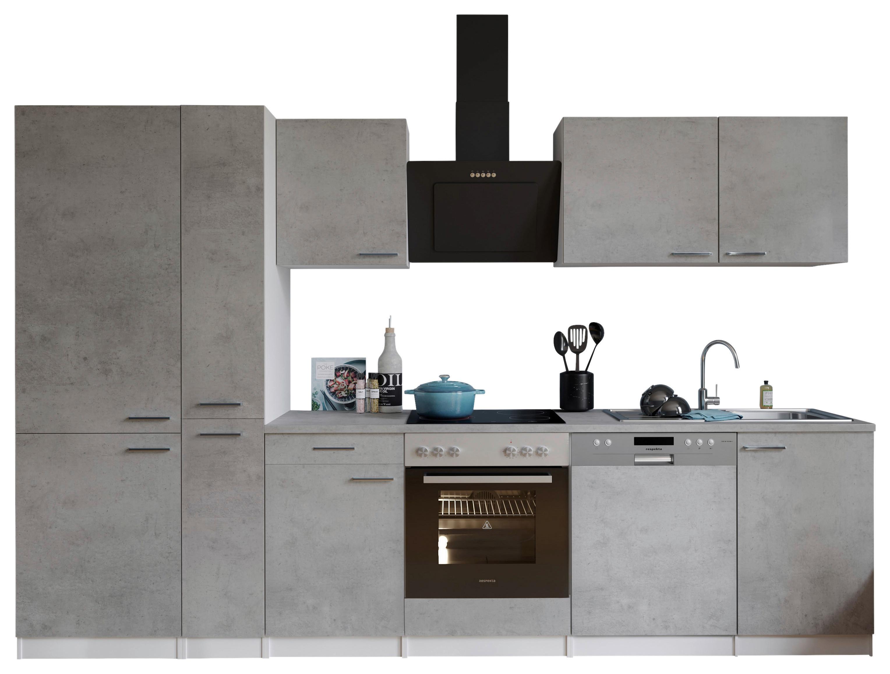 Küchenblock Malia B: 310 cm Grau, mit Geräte - Weiß/Grau, Basics, Holzwerkstoff (310cm) - Respekta