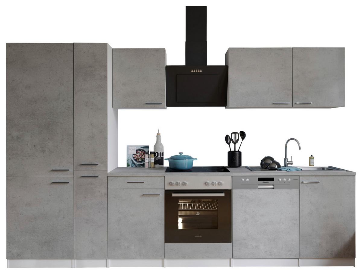 Küchenblock Malia B: 310 cm Grau, mit Geräte - Weiß/Grau, Basics, Holzwerkstoff (310cm) - Respekta