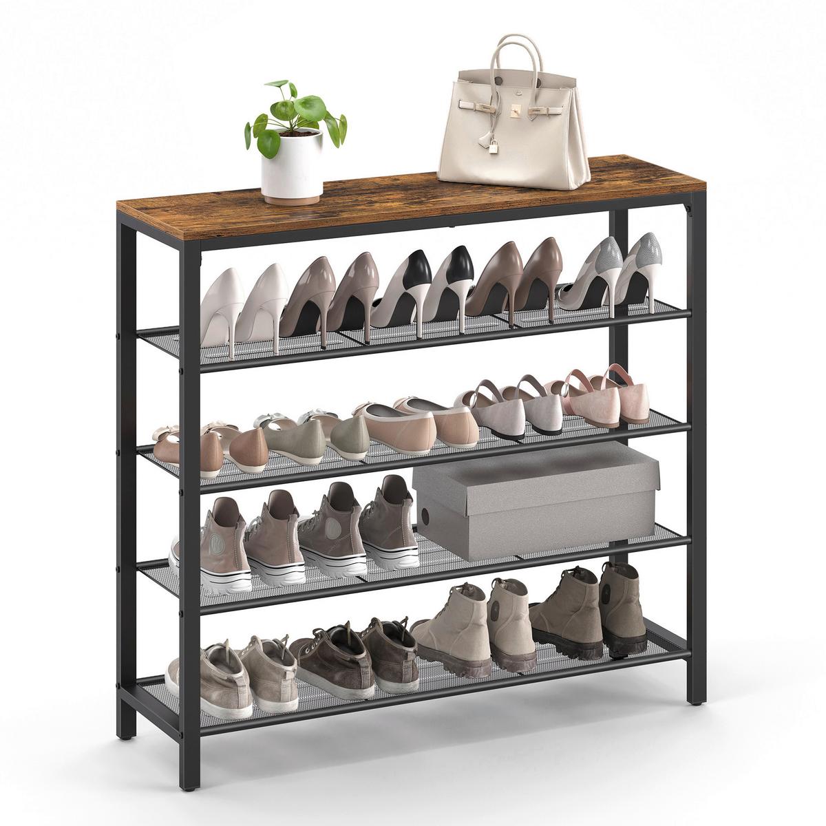 Schuhablage Platz Für 16 Schuhpaare, B: 100 Cm - Schwarz/Braun, Trend, Holzwerkstoff/Metall (100/92,5/30cm) - Boxxx