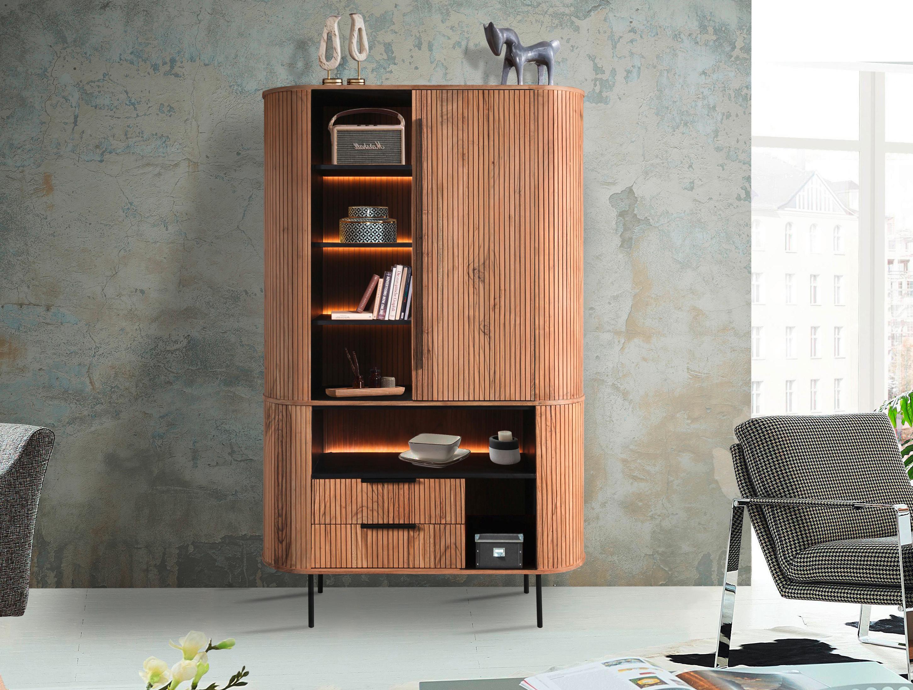Schrank Kunja Akazie Massiv, B: 118 cm - Akaziefarben, Trend, Holz/Metall (118/195/40cm)