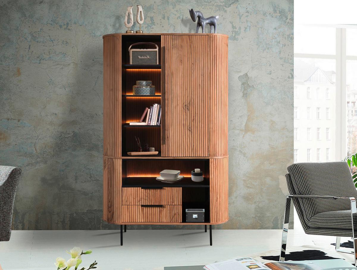 Schrank Kunja Akazie Massiv, B: 118 cm - Akaziefarben, Trend, Holz/Metall (118/195/40cm)